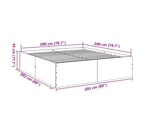 Estructura de cama madera de ingeniería roble ahumado 200x200cm