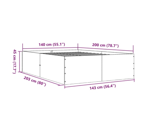 Estructura de cama madera de ingeniería gris hormigón 140x200cm