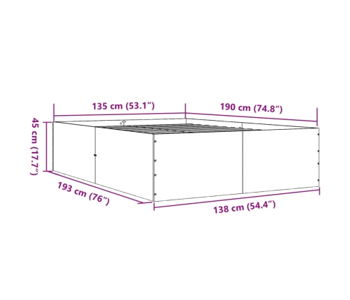 Estructura de cama madera de ingeniería negra 135x190 cm