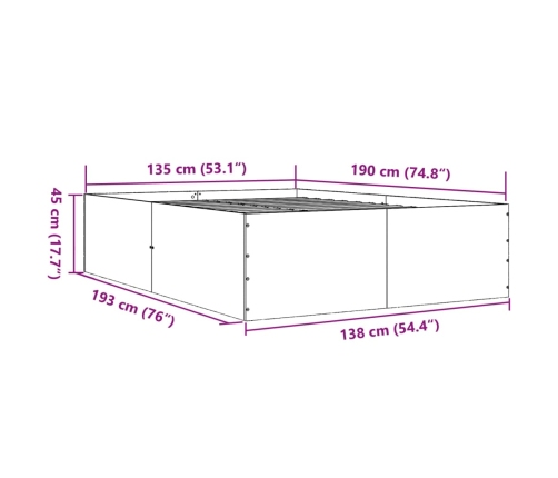 vidaXL Estructura de cama madera de ingeniería gris hormigón 135x190cm