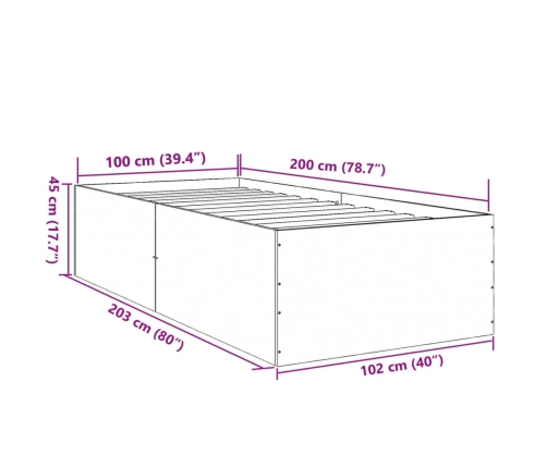 Estructura de cama madera de ingeniería roble humo 100x200 cm