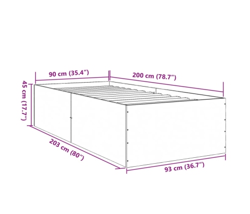 Estructura de cama madera de ingeniería negra 90x200 cm