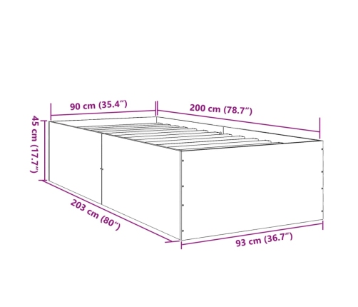 Estructura de cama madera de ingeniería gris Sonoma 90x200 cm