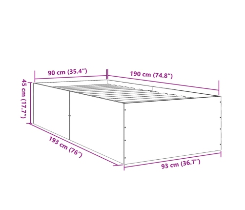 Estructura de cama madera de ingeniería negra 90x190 cm