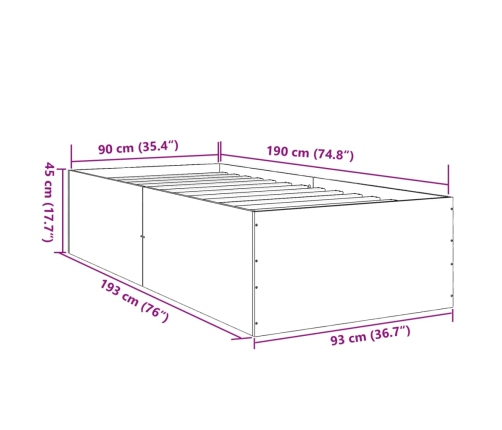 Estructura de cama madera de ingeniería gris hormigón 90x190 cm