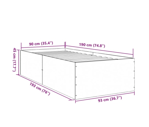 Estructura de cama madera de ingeniería gris Sonoma 90x190 cm