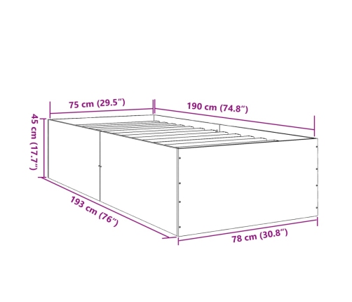 Estructura de cama madera de ingeniería gris hormigón 75x190 cm