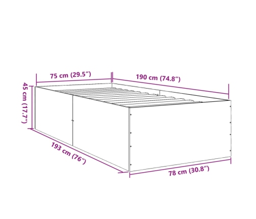 Estructura de cama madera de ingeniería gris Sonoma 75x190 cm