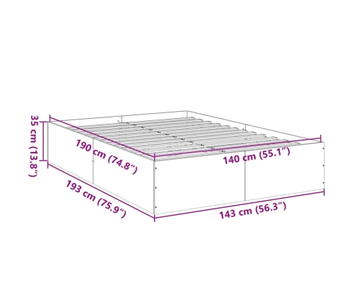Estructura de cama madera de ingeniería gris Sonoma 140x190 cm