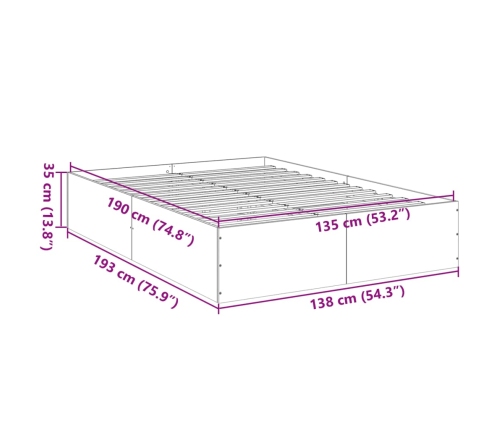 Estructura de cama madera de ingeniería gris hormigón 135x190cm