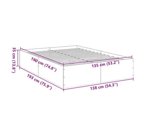 Estructura de cama madera de ingeniería roble ahumado 135x190cm