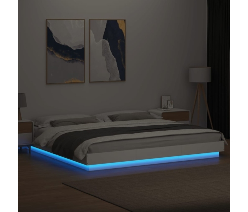 Estructura cama y luces LED madera ingeniería blanca 200x200 cm