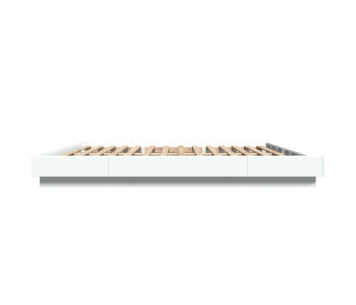 Estructura cama y luces LED madera ingeniería blanca 200x200 cm