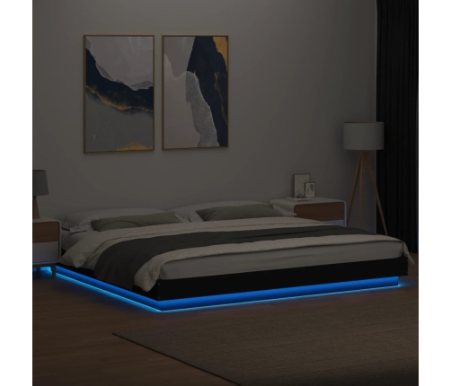 Estructura cama con luces LED madera ingeniería negro 200x200cm