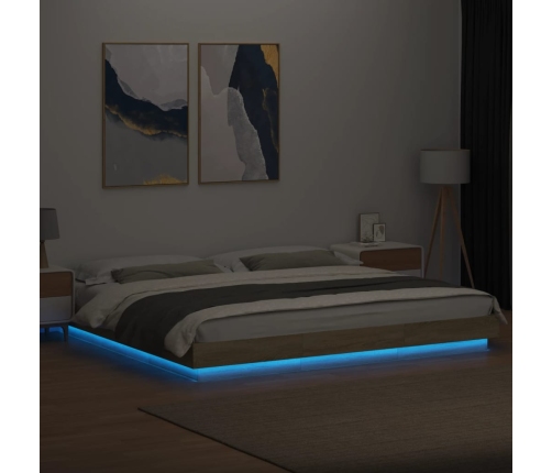 Estructura de cama con luces LED madera roble Sonoma 200x200 cm