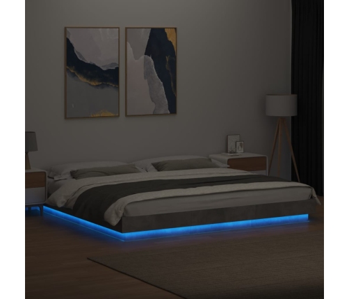 vidaXL Estructura cama con luces LED madera gris hormigón 200x200 cm