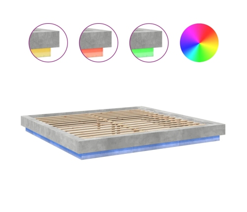 vidaXL Estructura cama con luces LED madera gris hormigón 200x200 cm