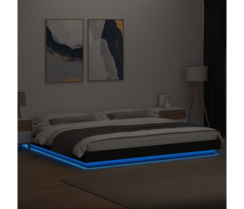 vidaXL Estructura cama con luces LED madera ingeniería negro 180x200cm