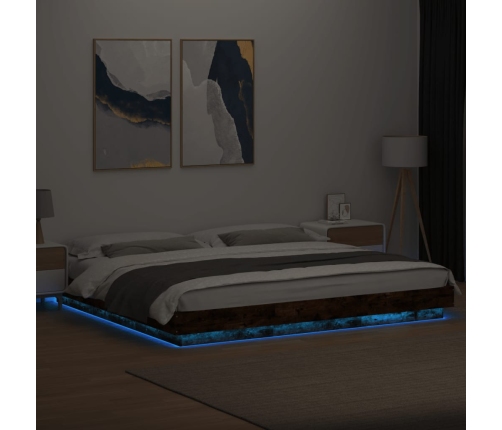 Estructura cama con luces LED madera roble ahumado 180x200 cm