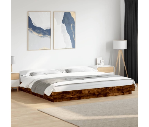 Estructura cama con luces LED madera roble ahumado 180x200 cm