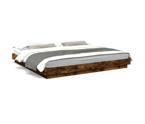 Estructura cama con luces LED madera roble ahumado 180x200 cm