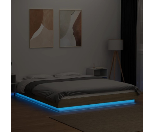 vidaXL Estructura cama con luces LED madera roble Sonoma 160x200 cm