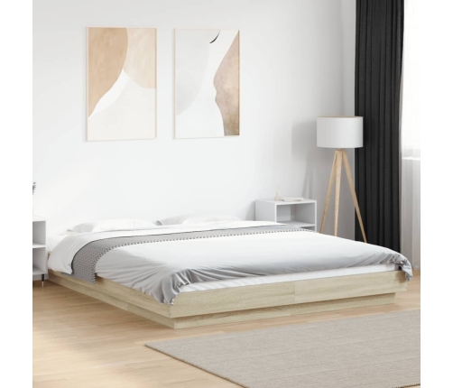 vidaXL Estructura cama con luces LED madera roble Sonoma 160x200 cm