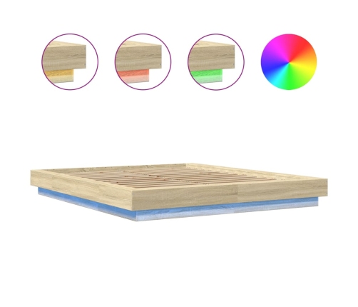 vidaXL Estructura cama con luces LED madera roble Sonoma 160x200 cm