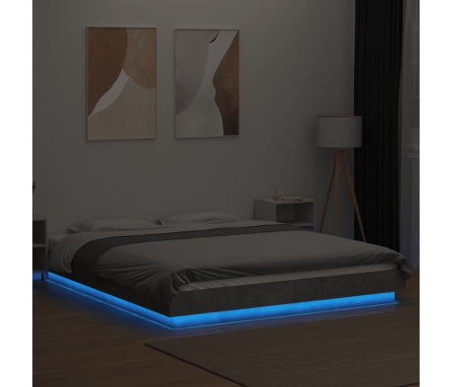 Estructura cama con luces LED madera gris hormigón 160x200 cm