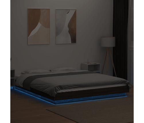 vidaXL Estructura cama con luces LED madera marrón roble 160x200 cm