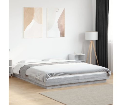 Estructura cama con luces LED madera gris Sonoma 150x200 cm