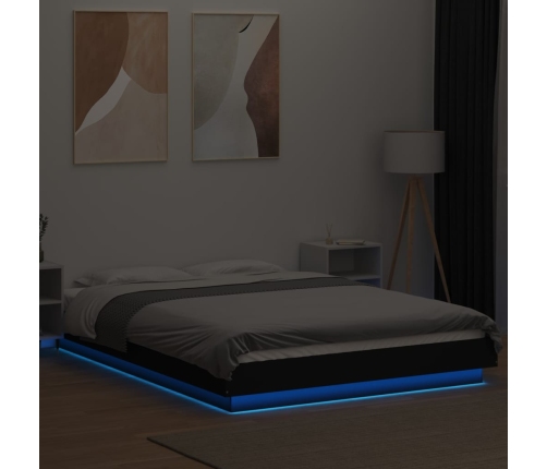 vidaXL Estructura cama con luces LED madera ingeniería negro 140x200cm