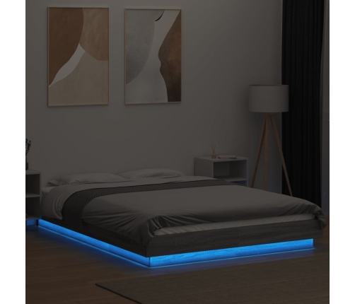 Estructura cama con luces LED madera gris Sonoma 140x200 cm