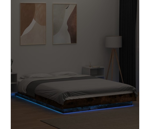 Estructura cama con luces LED madera roble ahumado 120x200 cm