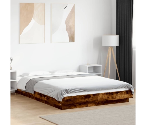 Estructura cama con luces LED madera roble ahumado 120x200 cm