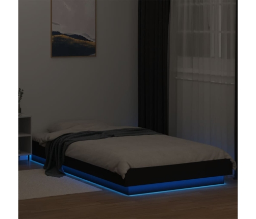 Estructura cama con luces LED madera ingeniería negro 100x200cm