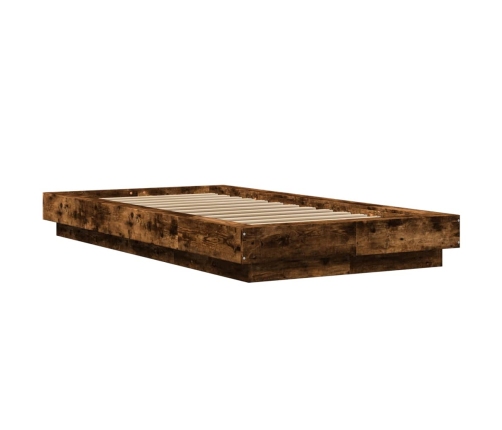 Estructura cama con luces LED madera roble ahumado 100x200 cm