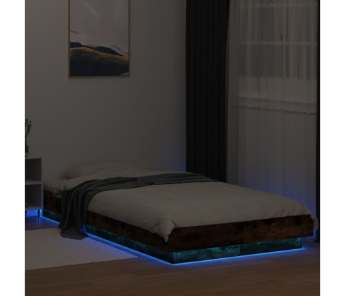 Estructura cama con luces LED madera roble ahumado 100x200 cm