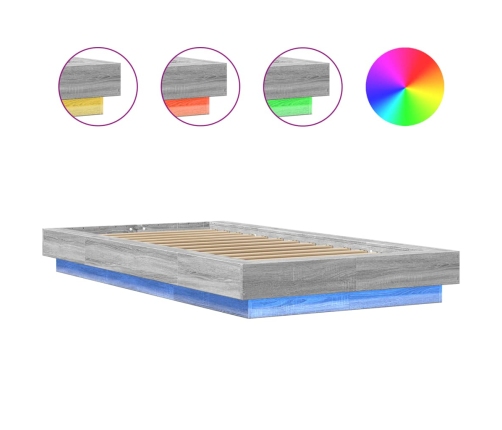 vidaXL Estructura cama con luces LED madera gris Sonoma 100x200 cm