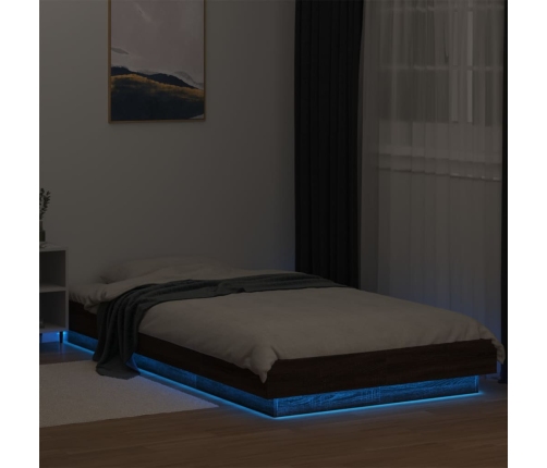 Estructura cama con luces LED madera marrón roble 100x200 cm