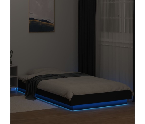 Estructura cama con luces LED madera ingeniería negro 90x200 cm