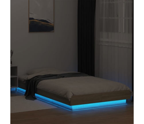 Estructura de cama con luces LED madera roble Sonoma 90x200 cm