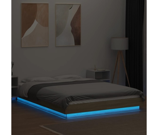 Estructura cama con luces LED madera roble Sonoma 140x190 cm