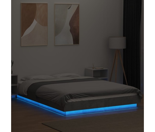 vidaXL Estructura cama con luces LED madera gris hormigón 140x190 cm