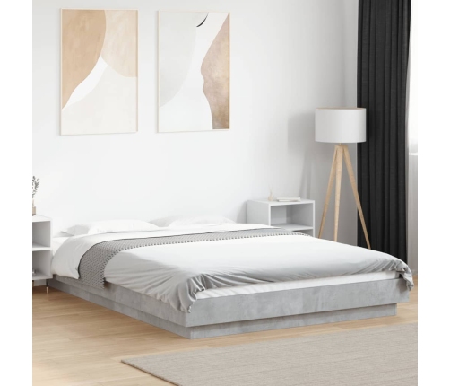 vidaXL Estructura cama con luces LED madera gris hormigón 140x190 cm