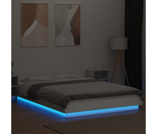 Estructura de cama con LED madera ingeniería blanco 135x190 cm