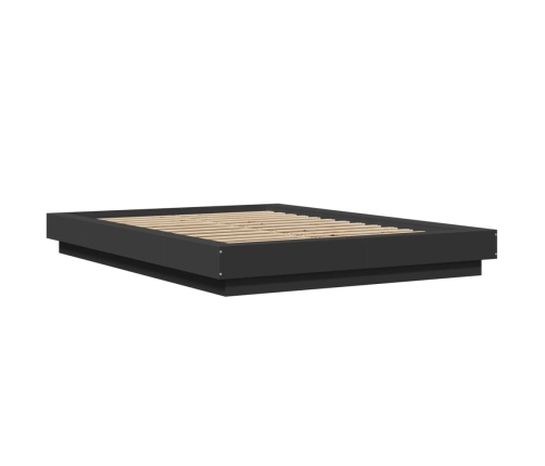 vidaXL Estructura cama con luces LED madera ingeniería negro 135x190cm