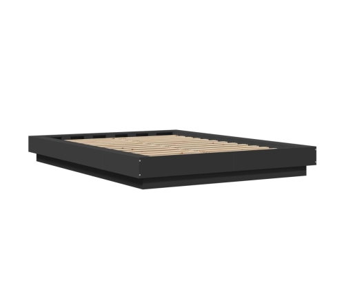 vidaXL Estructura cama con luces LED madera ingeniería negro 135x190cm