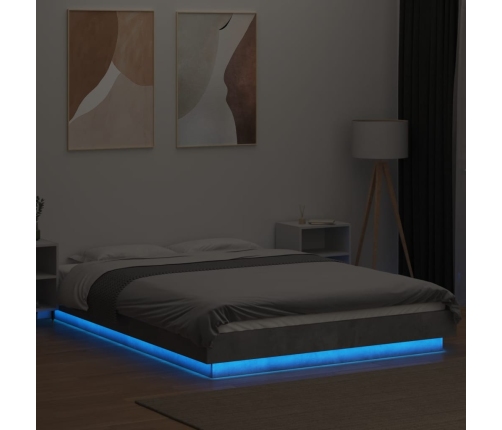 Estructura cama con luces LED madera gris hormigón 135x190 cm