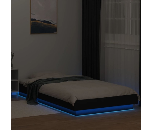 vidaXL Estructura cama con luces LED madera ingeniería negro 90x190 cm